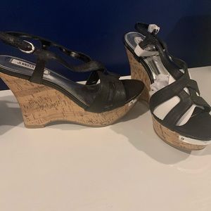 Jennifer Lopez Black Wedge Sandals